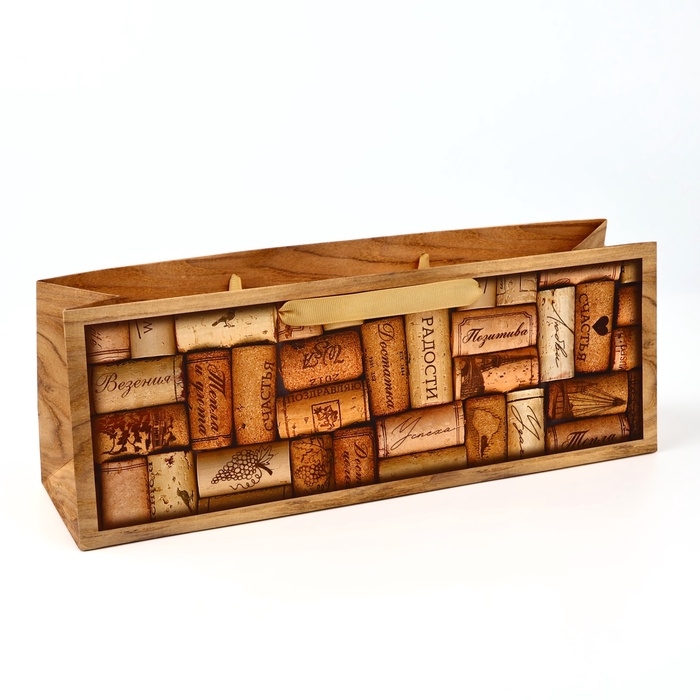 Пакет под бутылку горизонтальный «Пробки», 36 × 10 × 13 см Пакет под бутылку горизонтальный «Пробки», 36 × 10 × 13 см