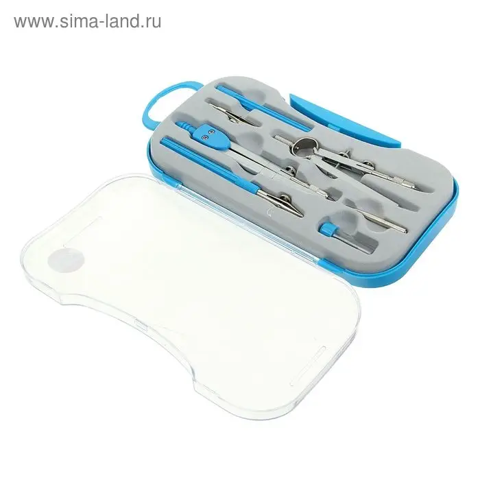 Готовальня Calligrata, 7 предметов (2 циркуля: 130 мм, 105 мм, 2 рейсфедера, 2 удлинителя, грифель, центрик), в пластиковом пенале