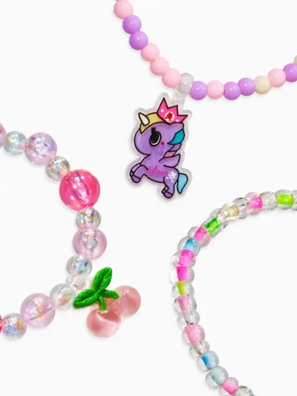 Браслет детский «Выбражулька», 3 шт. набор,единорог, вишня, бусины, цветной Браслет детский «Выбражулька», 3 шт. набор,единорог, вишня, бусины, цветной