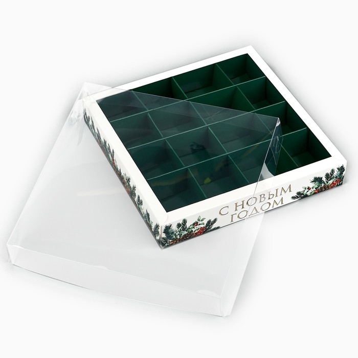 Коробка под 16 конфет с ячейками &laquo;Новогодняя ботаника&raquo;, 19 х 19 х 3 см, Новый год