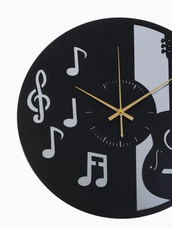 Часы настенные интерьерные &laquo;Гитара&raquo;, бесшумные, плавный ход, d=40 см, металл, зеркало