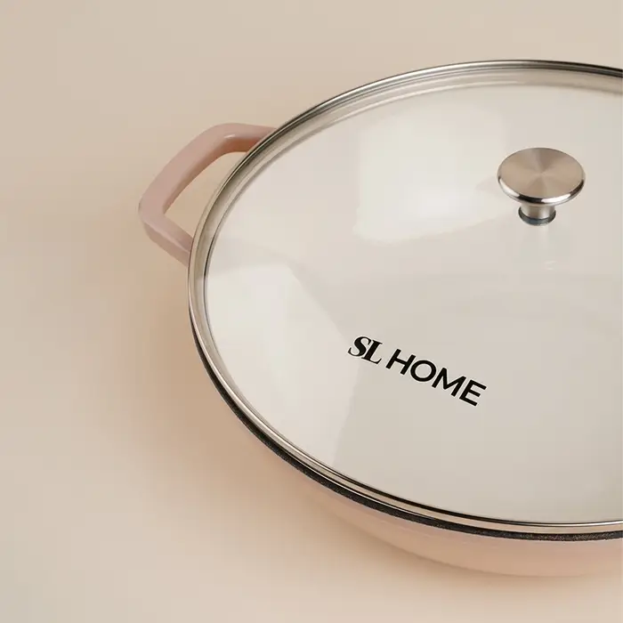 Сковорода-Вок SL Home, 3.1 л, d=31 см, h=8.5 см, с эмалированным покрытием, индукция, чугун, бежевая