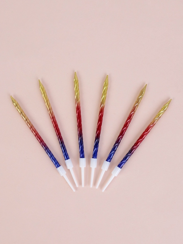 Свечи для торта Свечи для торта "Высокая спираль", 6 шт, градиент желтый, красный, синий