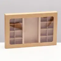Коробка для 8 + 8 конфет + шоколад, с окном, крафт 30&times;19.5&times;3 см