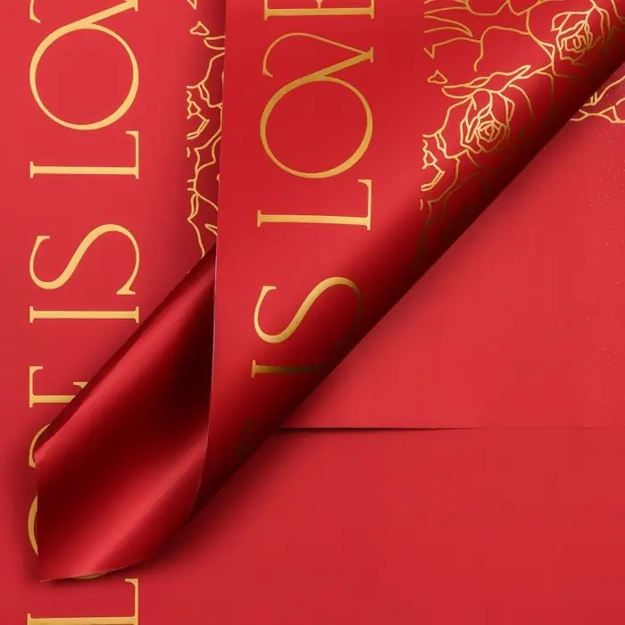 Пленка для цветов матовая, «Любовь и розы», 57×57 см, красный Пленка для цветов матовая, «Любовь и розы», 57×57 см, красный