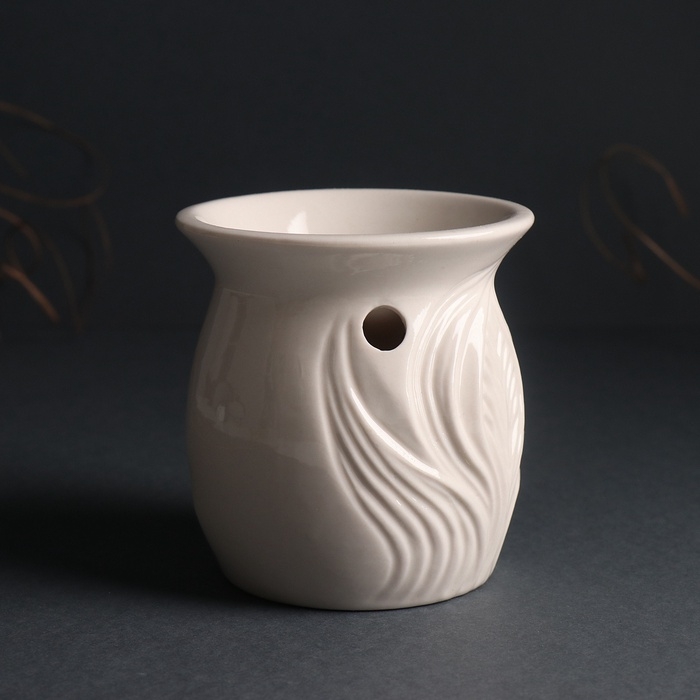 Аромалампа керамика  Аромалампа керамика "Линии из листвы" белый 8,9х8,9х9,3 см