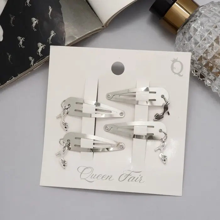 Невидимки для волос «Офелия», набор 4 шт., туфелька, 4.5 см, серебро Невидимки для волос «Офелия», набор 4 шт., туфелька, 4.5 см, серебро