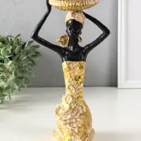 Подсвечник полистоун "Африканка в косынке с цветами" золото d=8 см 14х15х27,5 см Подсвечник полистоун "Африканка в косынке с цветами" золото d=8 см 14х15х27,5 см