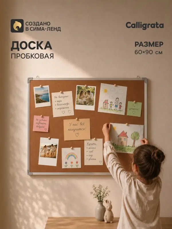 Доска пробковая, 60&times;90 см, в алюминиевой рамке, CALLIGRATA