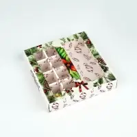 Коробка под 8 конфет и шоколад, с окном &laquo;Новогодние подарки&raquo;, 17.7&times;17.8&times;3.8 см