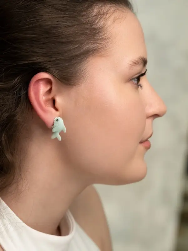 Серьги из полимерной глины &laquo;Акула&raquo;, голубые