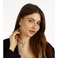 Набор 2 предмета: серьги, колье &laquo;Антуанетта&raquo;, вспышка, белый в золоте, 40 см