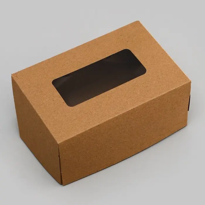 Коробка складная, с окном, крафт, 15×10×7 см