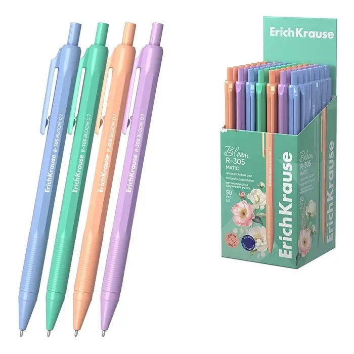 Ручка шариковая авт ErichKrause R-305 Matic Pastel bloom, узел 0,7мм, цвет чернил синий