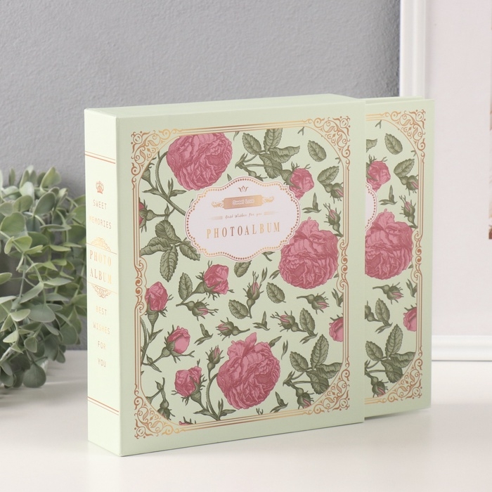 Фотоальбом на 80 фото 10х15 см Фотоальбом на 80 фото 10х15 см "Цветочный прованс" в коробке зелёный 5х19х23 см