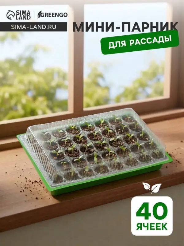 Мини-парник для рассады, 57&times;36&times;13.5 см, 1 вставка, 40 ячеек, Greengo