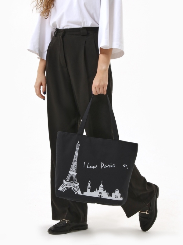 Шопер PARIS, 42*9*32, отдел на молнии, подклад, черный/белый Шопер PARIS, 42*9*32, отдел на молнии, подклад, черный/белый