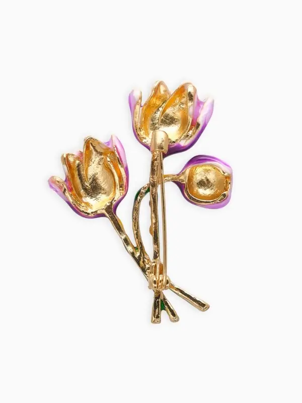 Брошь "Тюльпан" цветок, фиолетово-зелёная в золоте