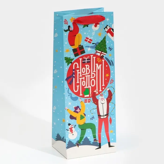 Пакет под бутылку &laquo;Новогодняя суета&raquo;, 13 х 36 х 10 см
