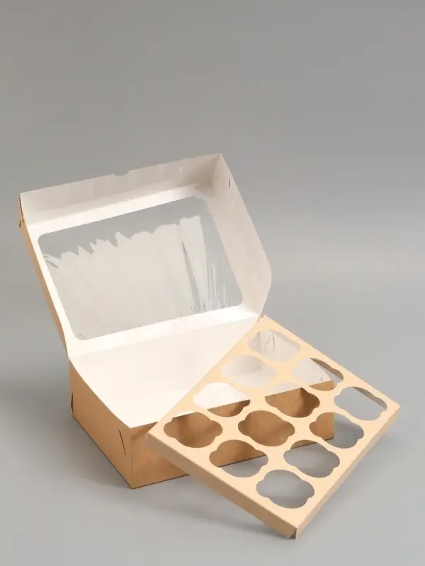 Упаковка под 12 капкейков с окном, крафт, 32,5 х 25,5 х 10 см