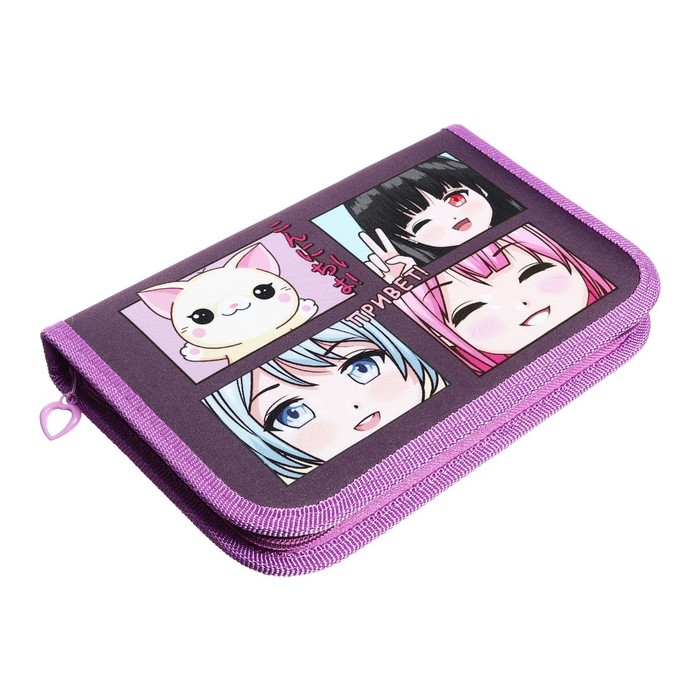 Пенал 1 секция, 135 х 212 х 26 мм, текстильный, ПКТ 04-20 МАХ, Пенал 1 секция, 135 х 212 х 26 мм, текстильный, ПКТ 04-20 МАХ, "Аниме друзья" 70635