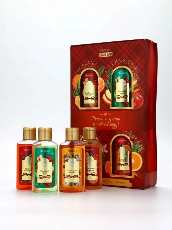 URAL LAB Арома Саунд Набор "Тепла и уюта в Новом году", 4 геля для душа,4х100