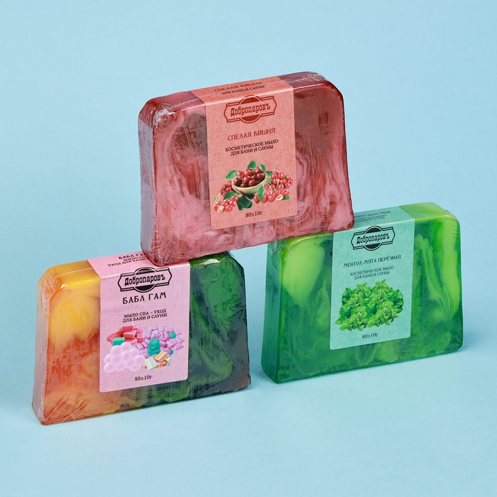 Набор мыла в спайке 3 шт Набор мыла в спайке 3 шт "Бабл Гам, Ментол-Мята перечная, Вишня" по 80г