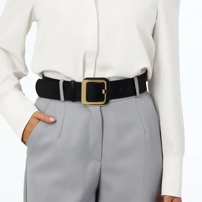 Ремень женский, 110&times;4.8 см, квадратная пряжка, золотистая, чёрный