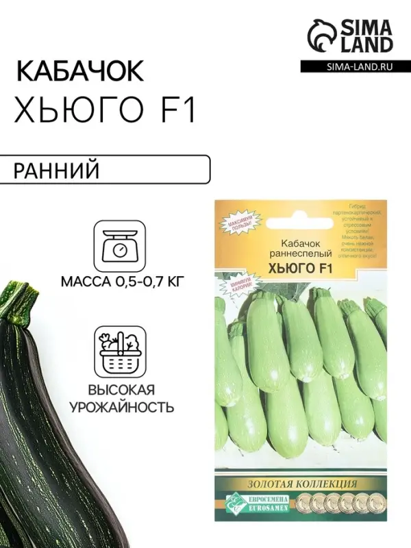 Семена Кабачок &laquo;Хьюго&raquo;, F1, 3 шт., раннеспелый, &laquo;Евросемена&raquo;