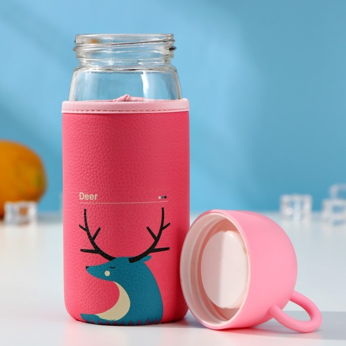 Бутылка для воды стеклянная в чехле «Лесная банда», 420 мл, h=17 см, цвет МИКС Бутылка для воды стеклянная в чехле «Лесная банда», 420 мл, h=17 см, цвет МИКС