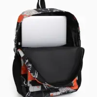 Рюкзак школьный на молнии, с карманами, с принтом, размер 30&times;13&times;42 см, чёрный/оранжевый