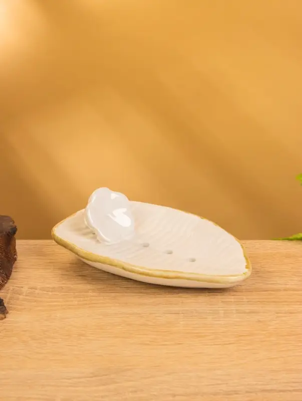 Мыльница "Флора" керамика, цв. бежево-белый, 14х9,5х4 см