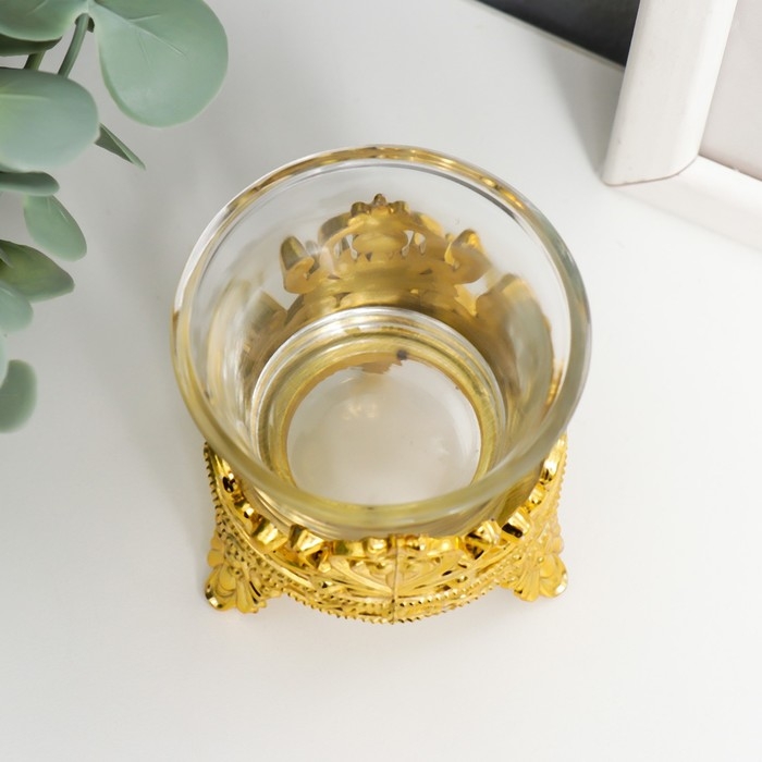 Подсвечник стекло, пластик на 1 свечу Подсвечник стекло, пластик на 1 свечу "Сердце из листьев сердце" золото 6,5х6х6 см