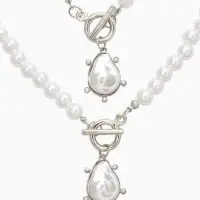 Набор 2 пред-а: колье,браслет "Жемчуг с подвеской барочной" 18/42 №8, цвет белый в серебре   1093712