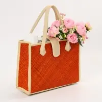 Сумка плетёная на застёжке из пандана, 35&times;12&times;40 см, бежево-оранжевая