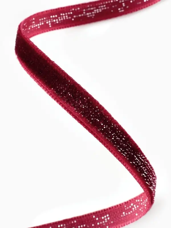 Лента бархатная, с серебряным люрексом, 6 мм, 18&plusmn;1 м, бордовая №46