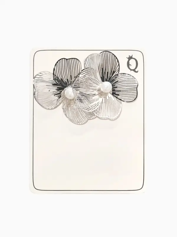 Серьги с жемчугом &laquo;Цветы&raquo; крупные, белые в серебре