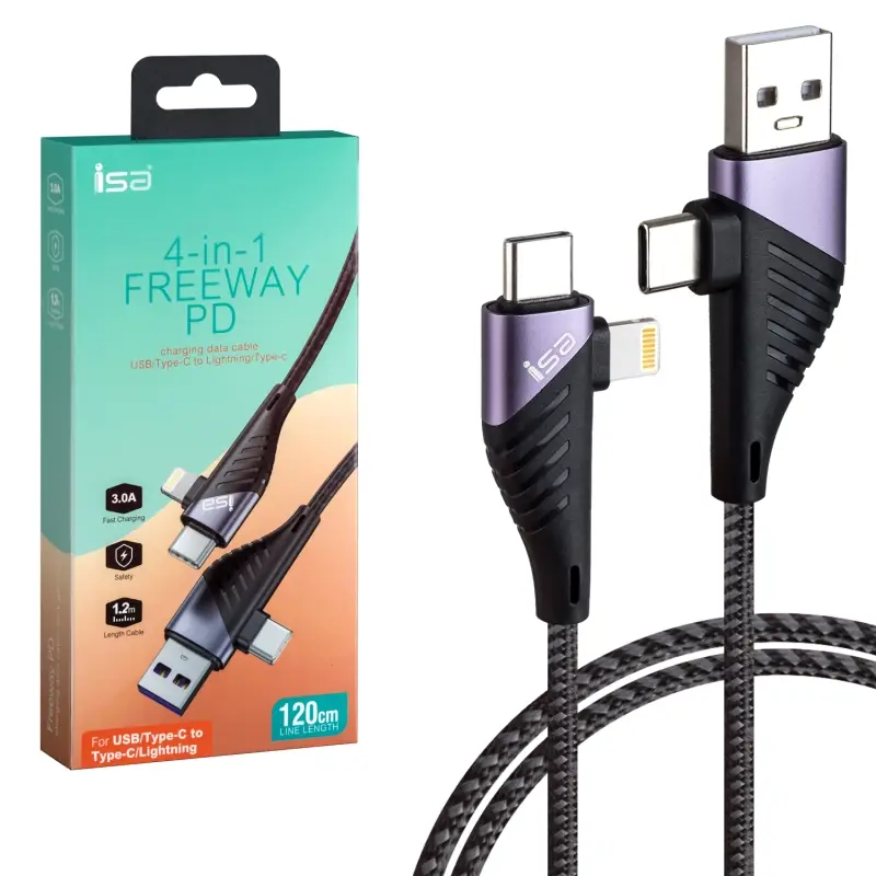 *Кабель 4 в 1 USB/Type-C на Type-C /Lightning 1.2m 3А PD Freeway ISA U95 *Кабель 4 в 1 USB/Type-C на Type-C /Lightning 1.2m 3А PD Freeway ISA U95