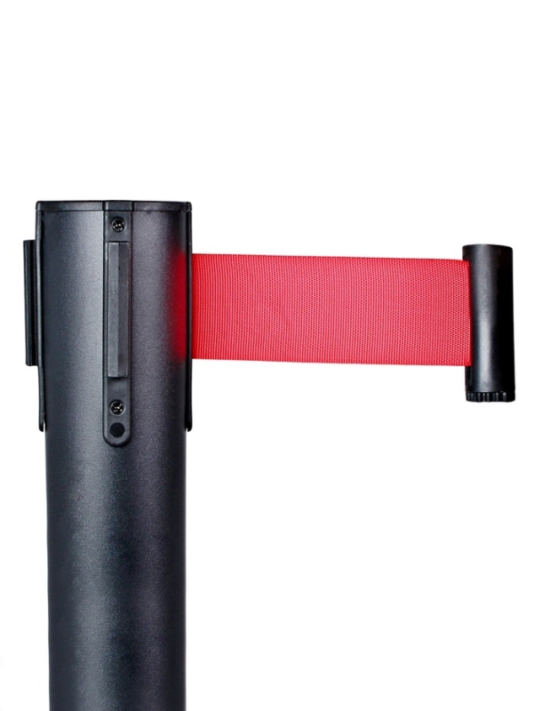 Стойка ограждения черн с вытяжной лентой-280см КРАСНАЯ,высота-90см,d- 6см,напольный d-32см