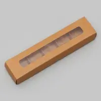 Коробка для 5 конфет, с окном, с тонкими разделителями, крафт 21&times;5&times;3.3 см