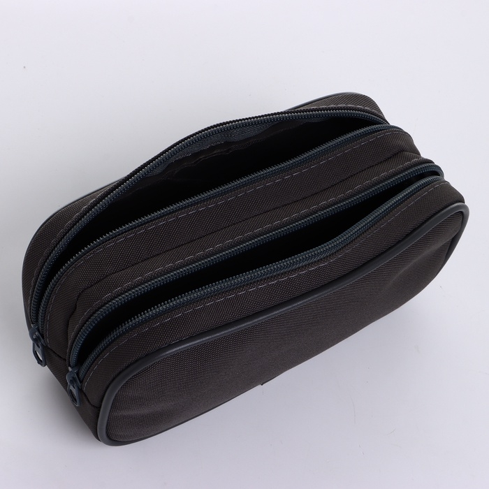 Косметичка-пенал, 2 отдела на молниях, цвет серый