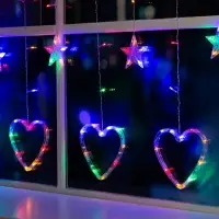 Гирлянда &laquo;Бахрома&raquo; 2.4&times;0.9 м с насадками &laquo;Сердце&raquo;, IP20, прозрачная нить, 186 LED, свечение мульти, 8 режимов, 220 В