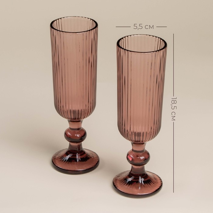 Набор бокалов для шампанского стеклянный SL Home «Модерн», 150 мл, 5,5×18,5 см, цвет розовый Набор бокалов для шампанского стеклянный SL Home «Модерн», 150 мл, 5,5×18,5 см, цвет розовый