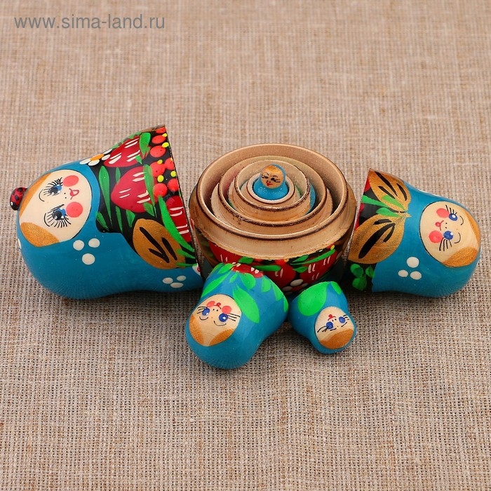 Матрёшка «Божья коровка», голубое платье, 5 кукольная, 9-10 см Матрёшка «Божья коровка», голубое платье, 5 кукольная, 9-10 см