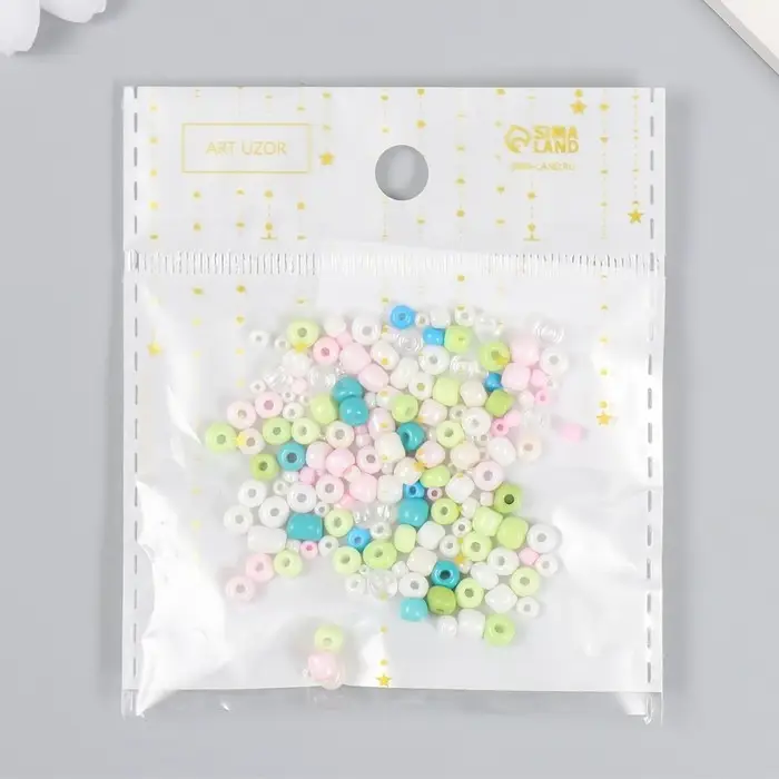 Бисер стекло 6/0 - 15/0  Бисер стекло 6/0 - 15/0 "Ассорти мороженое" d=1,5-4 мм, н-р 10гр