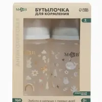 Бутылочка для кормления, широкое горло &Oslash;50 мм, +3мес., 260 мл, набор 2 шт. M&B