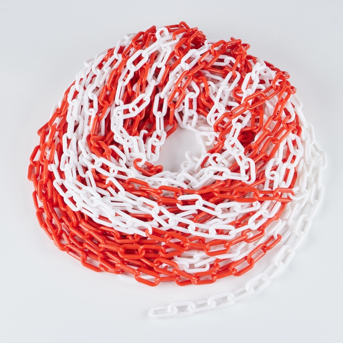 Цепь оградительная, красно-белая, звено - 6мм, 30м Цепь оградительная, красно-белая, звено - 6мм, 30м