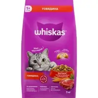 Сухой корм Whiskas для кошек, говядина, подушечки, 5 кг