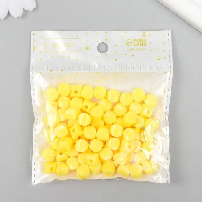 Бусины для творчества пластик "Кубик со сплющенными краями" жёлтый набор 30 гр d=0,8 см