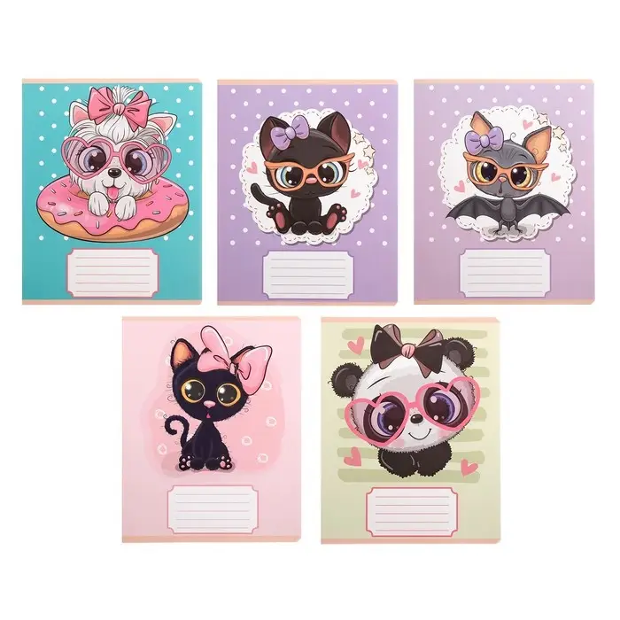 Тетрадь 12 листов в крупную клетку Calligrata "Милашки с бантиком", обложка мелованная бумага, ВД-лак, блок офсет, белизна 95%, МИКС